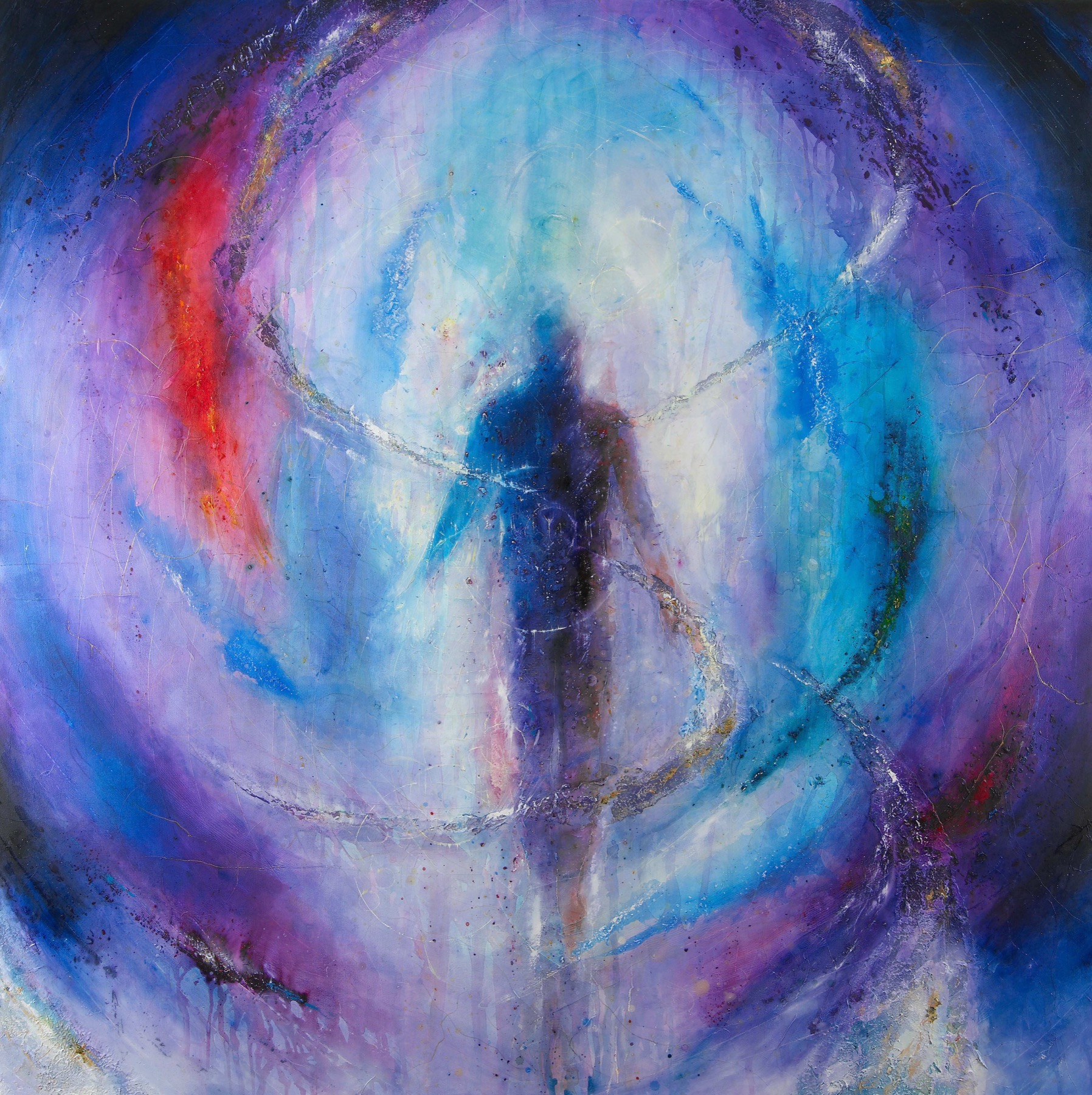 Abstract human figure in a blue relational field.