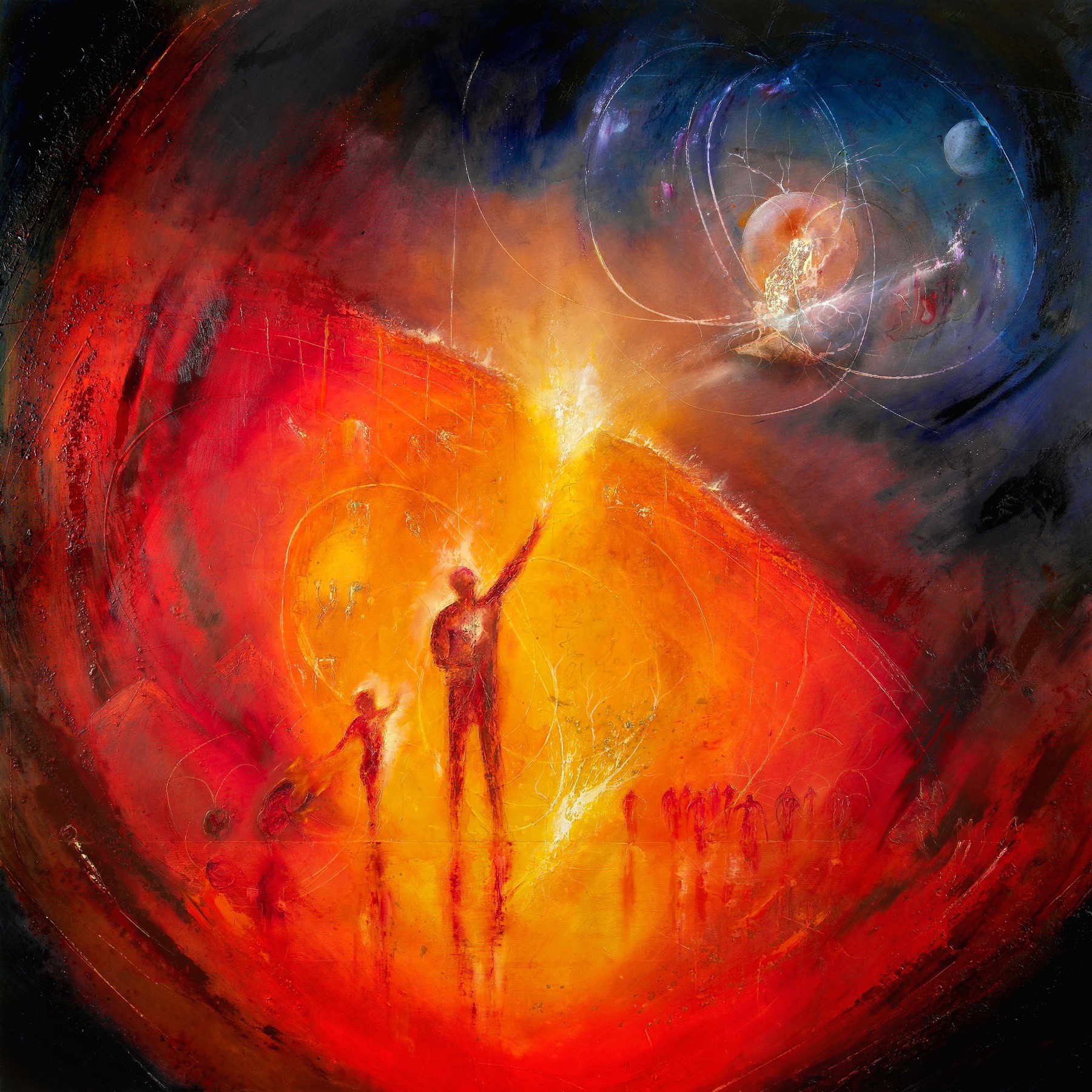 Warm abstract painting suggesting emergence, initiative, and energy.